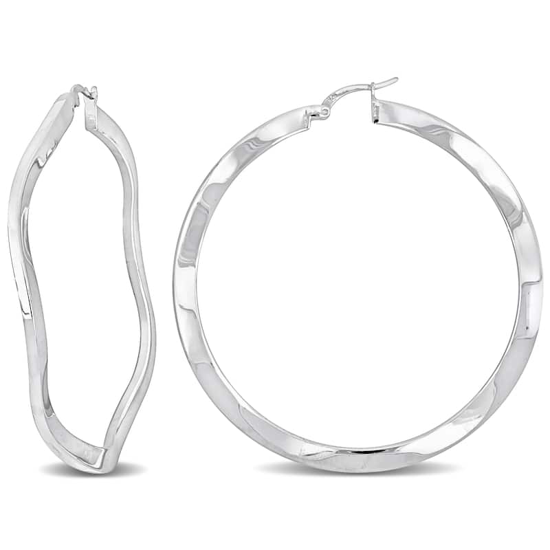 Miadora Sterling Silver 58mm Round Wave Hoop Earrings