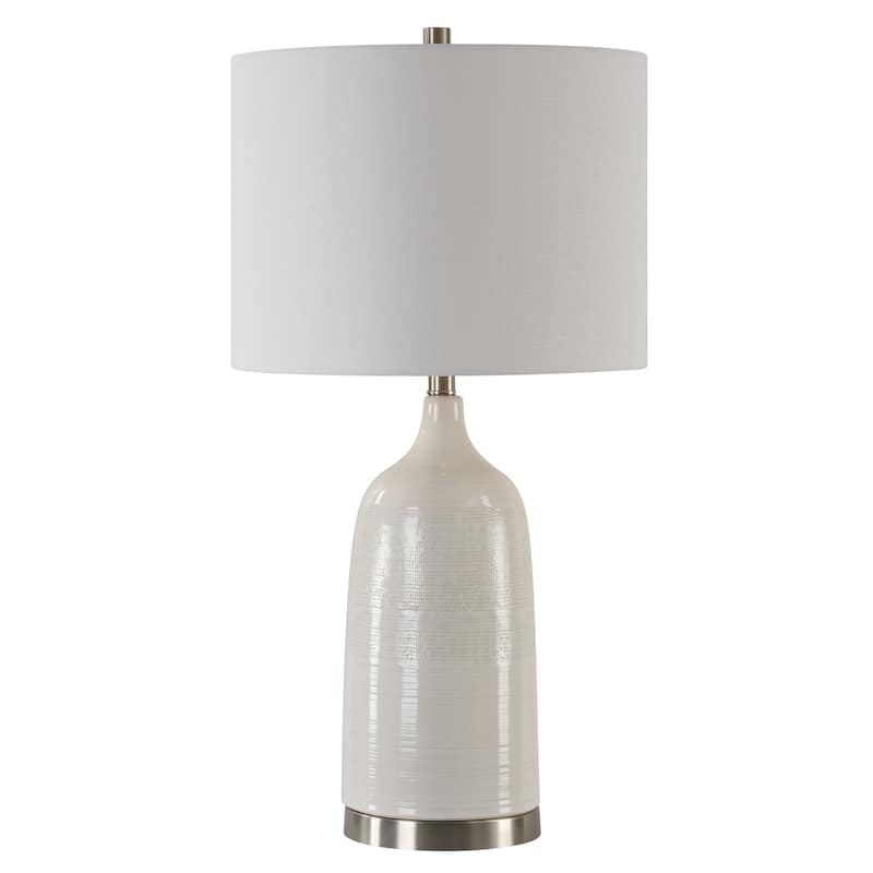 Lightly Distressed Gloss White Ceramic Table Lamp by David Frisch