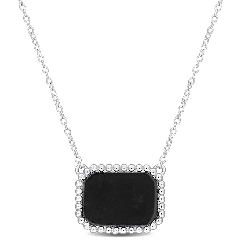Miadora 5ct TGW Octagon-Cut Black Agate Halo Necklace Sterling Silver-17 in.