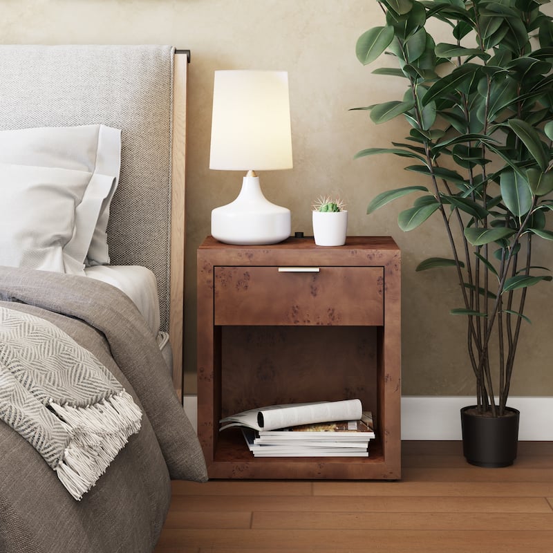 COZAYH Burl Finish Nightstand, Rustic Farmhouse Dresser, Vintage Accent Wood Storage Bedside Table, Fully Assembled