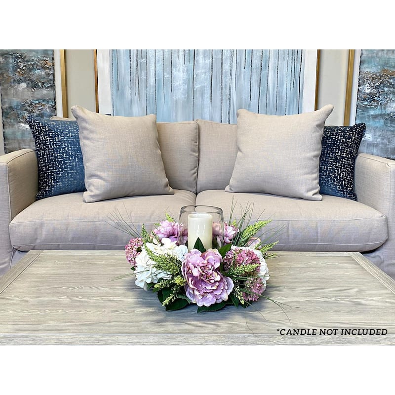 Peony and Hydrangea Glass Candle Holder Centerpiece