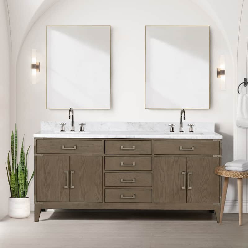 Lexora Laurel Bath Vanity and Carrara Marble Top - 72 Inch - Grey Oak