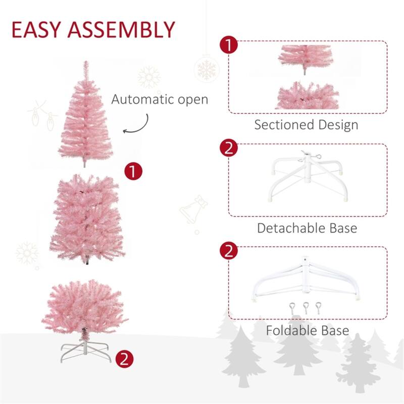 Pink Plastic Steel Slim Pencil Christmas Tree with 618 Tips and Stand - 27" Dia x 72" H