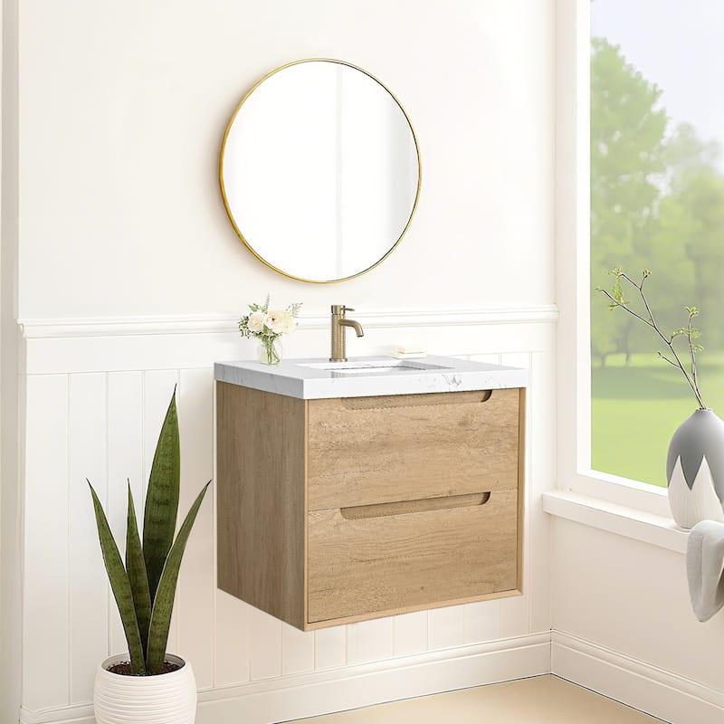 24"36"48"60"72"84" Floating Bathroom Vanity with Engineered Top Rectangulare Sink Solid Wood