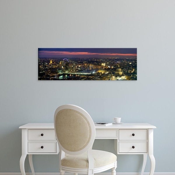Easy Art Prints Panoramic Image 'High angle view of the city lit up at dusk from Tower 42, London, England' Canvas Art