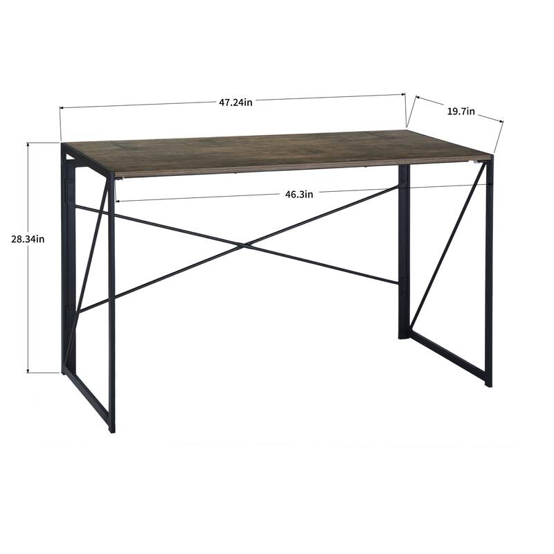 Homy Casa Modern Folding Desk with Black Metal Frame and Wood Top