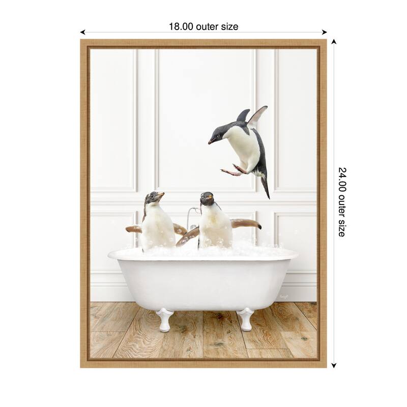 Kate and Laurel Sylvie Penguins in Traditional Vintage Bathtub Framed Canvas by Amy Peterson