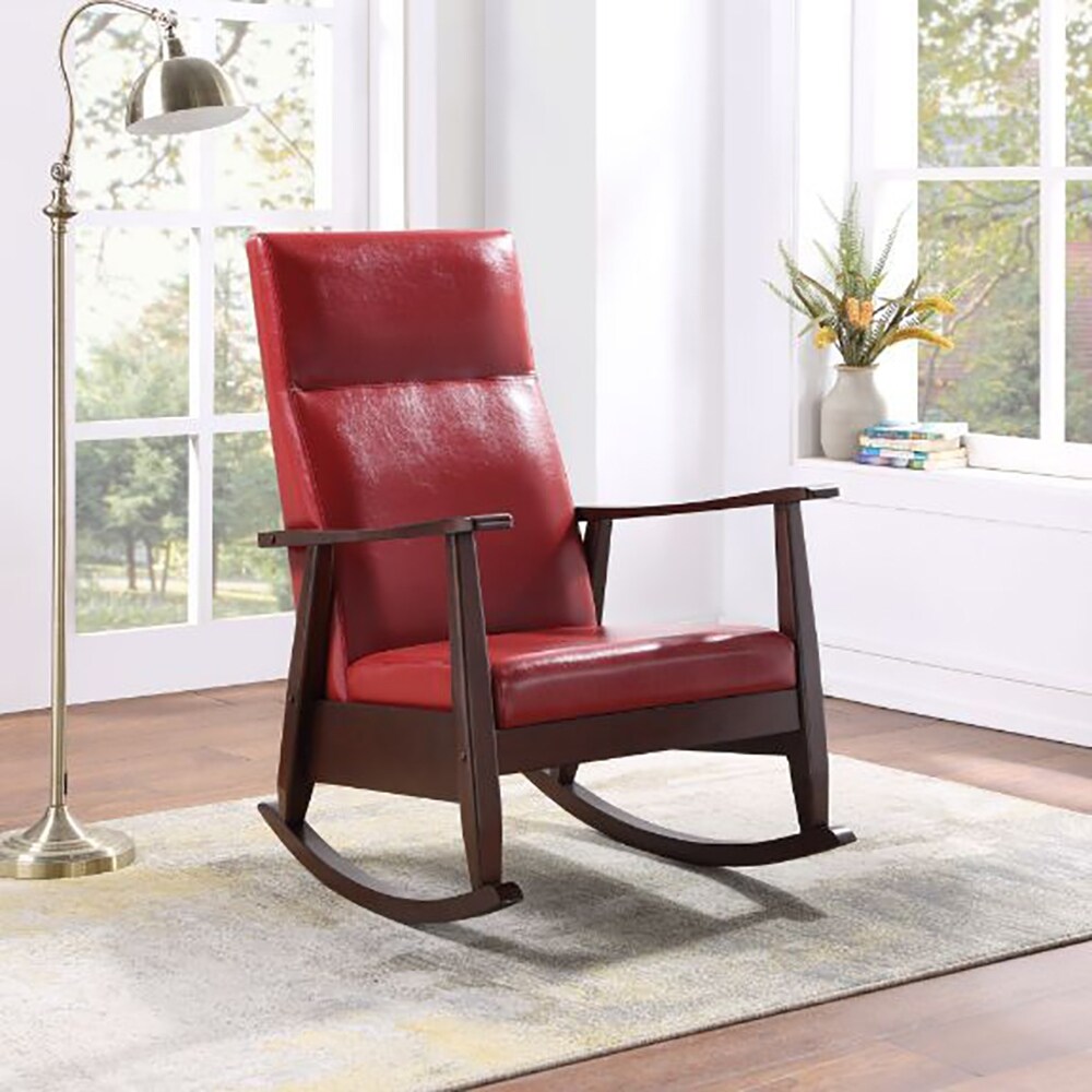 Indoor Rocking Chair Red PU Espresso Finish