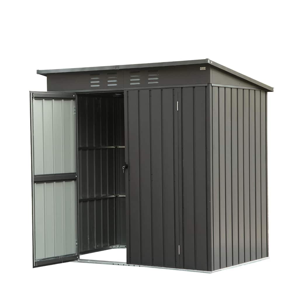 Backyard Storage Shed,Sloping Roof Galvanized Steel Frame Outdoor Garden Shed Utility Tool Room,Latches,Lockable Door,5x3ft