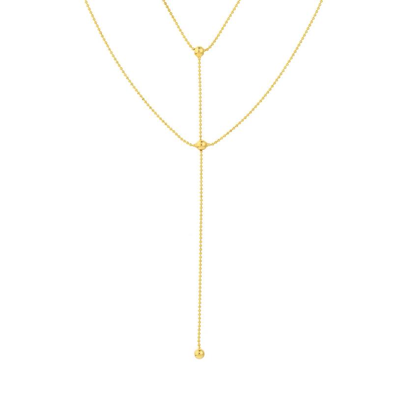 Curata 14k Yellow Gold Double Strand Connecting Bead Adjustable Choker Necklace (Lobster), 17"