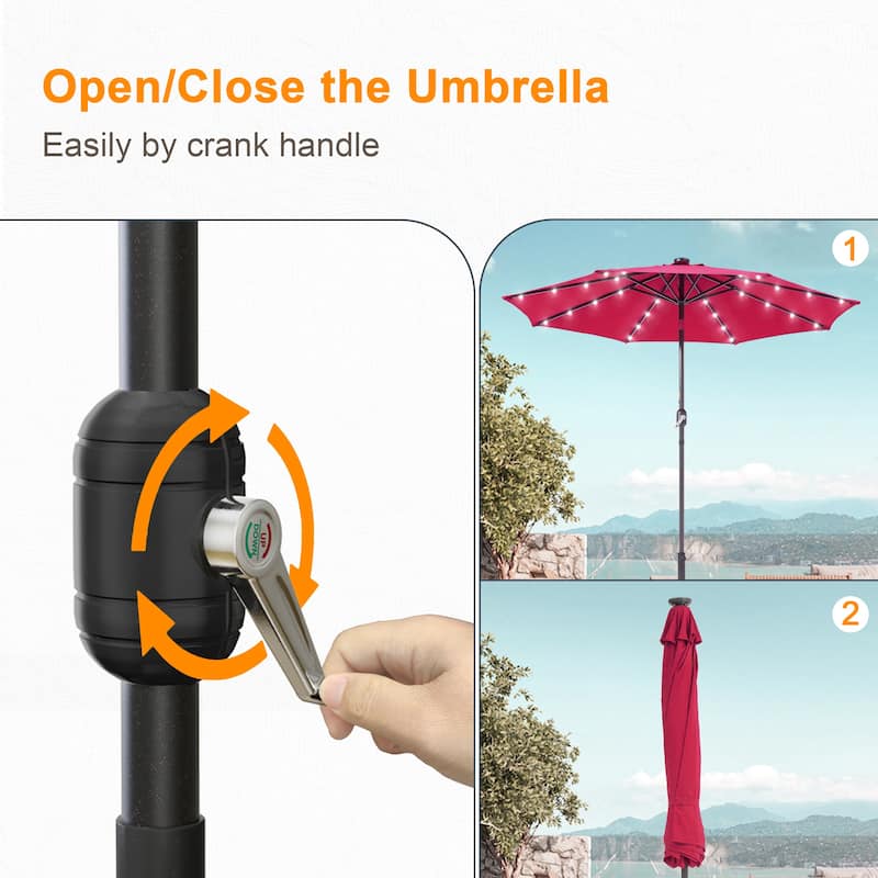 LIVOOSUN 9Ft Patio LED Market Umbrella Outdoor Table Steel Umbrella