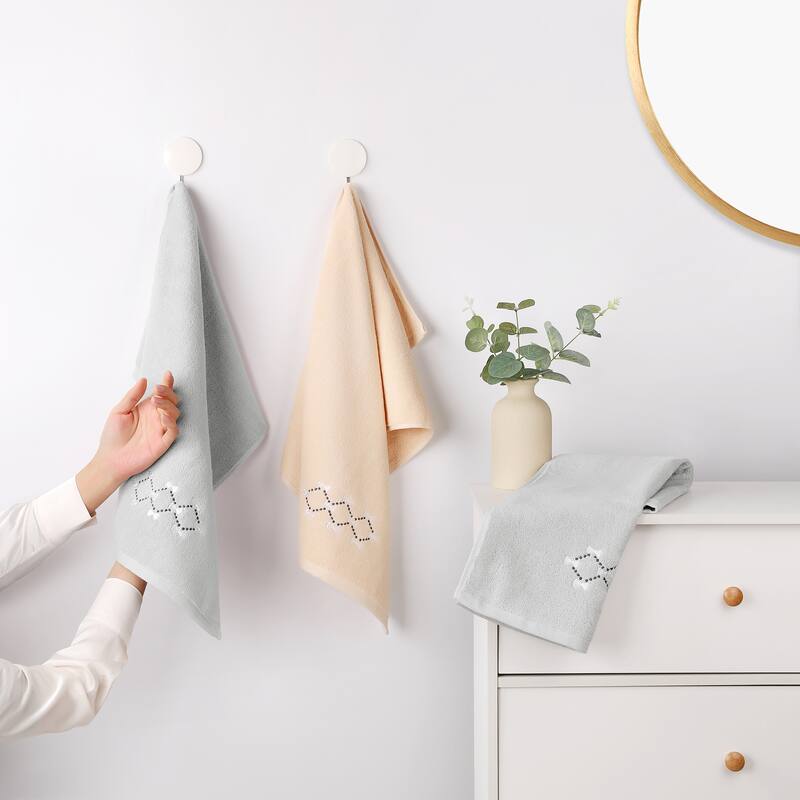 Hand Towels Embroidered Bow Pattern Decorative Towel Cotton Absorbent Soft Hand Towel Set for Bathroom - Brown - 4 Pack