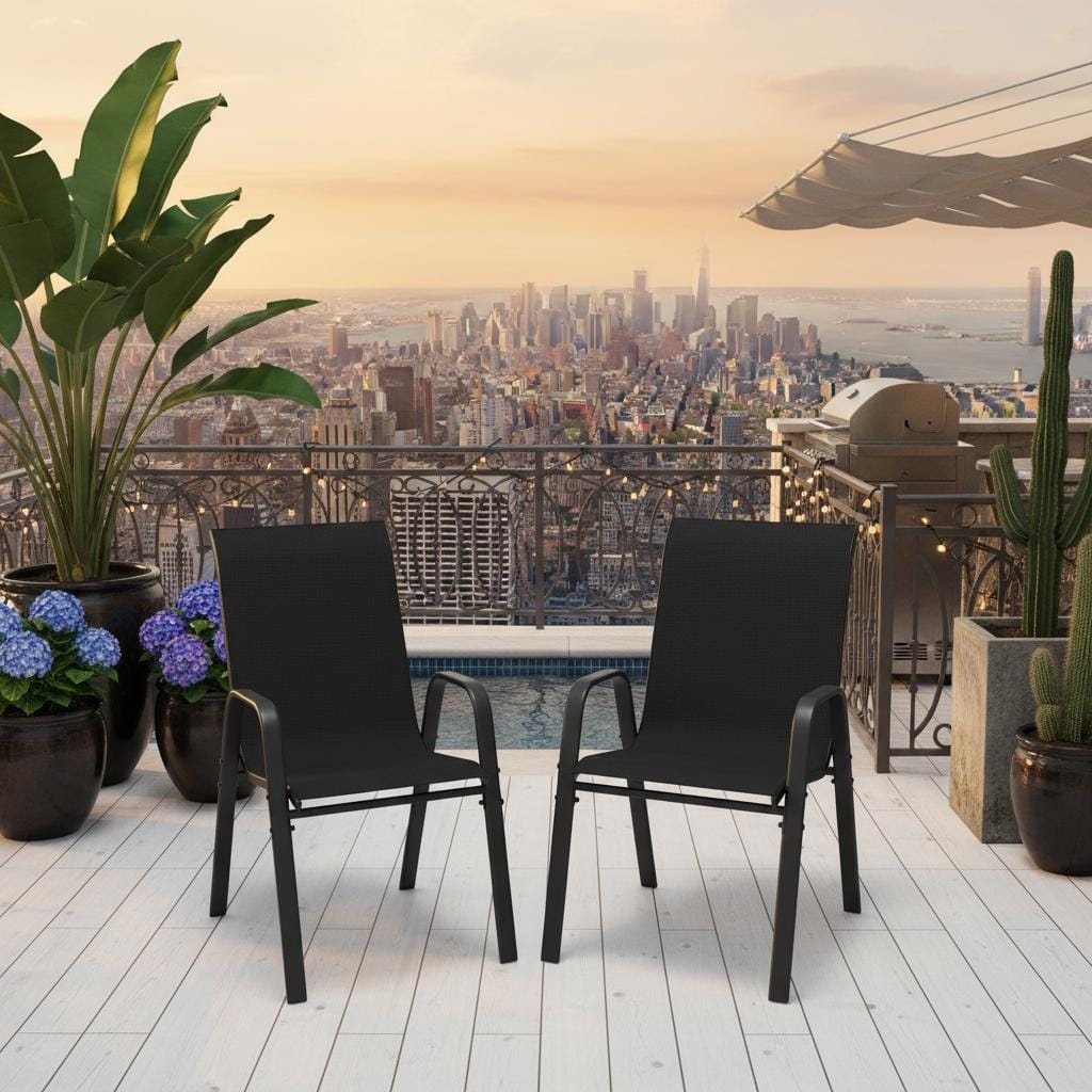 6-Piece Outdoor Dining Chairs Set, Wide Ergonomic Seat, 350lbs Capacity, Waterproof & Rust-Resistant Teslin Fabric Metal Frame