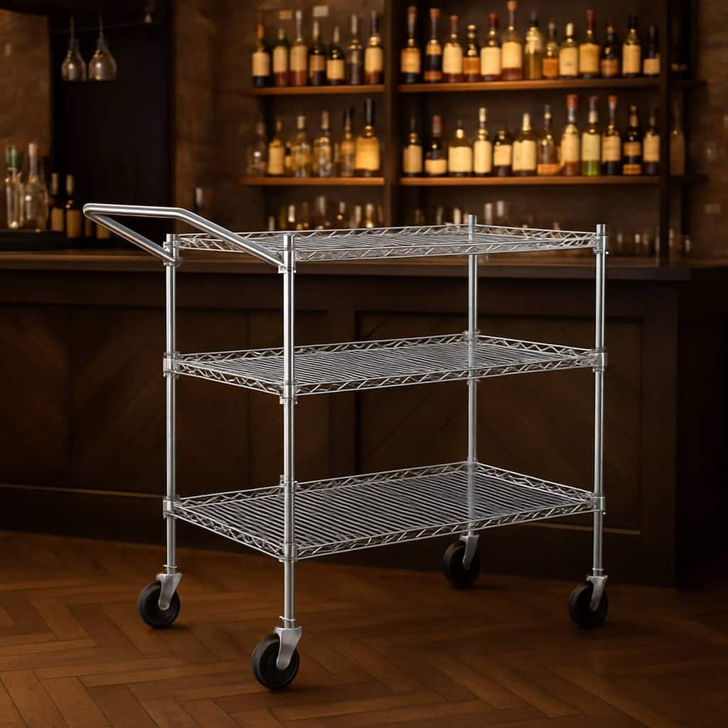 3 or 2-Tier Commercial Grade Rolling Service Kitchen Cart for Home and Office Use - N/A