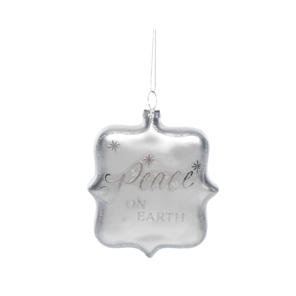 Transpac Glass 4.5 in. Silver Holiday Script Ornament