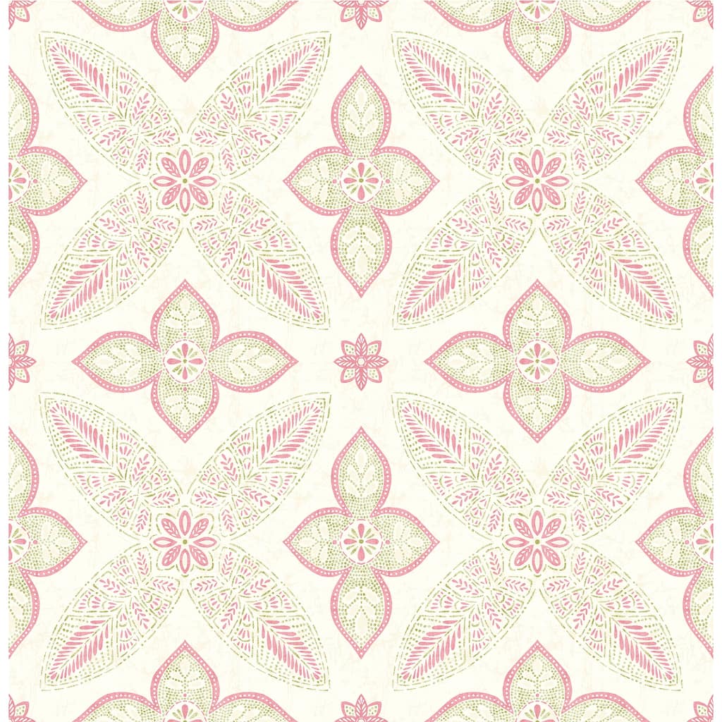A-Street Prints Off Beat Ethnic Pink Geometric Floral Wallpaper