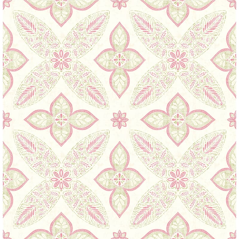 A-Street Prints Off Beat Ethnic Pink Geometric Floral Wallpaper