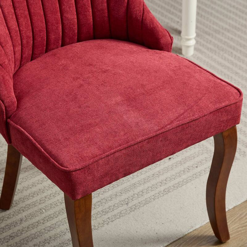 Rayon Cloth Flocking Linen Dining Chairs Channel Kitchen Dinner Chair Comfy Fabric Upholstered Accent Chair - Beige