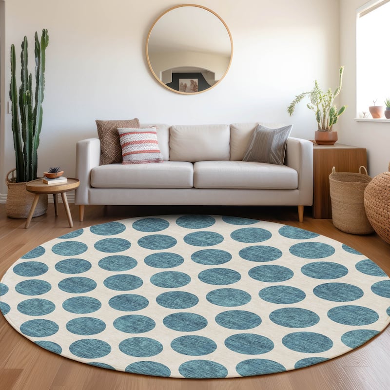 Premium Washable Super Soft Geo Dots Mayfield Rug - Teal - 8' x 8'