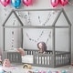 preview thumbnail 2 of 16, Twin Size Wood House Bed with Fence and Door, Gray