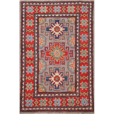 Gray Traditional Kazak Oriental Accent Rug Hand-Knotted Wool Carpet - 2'0"x 3'0"