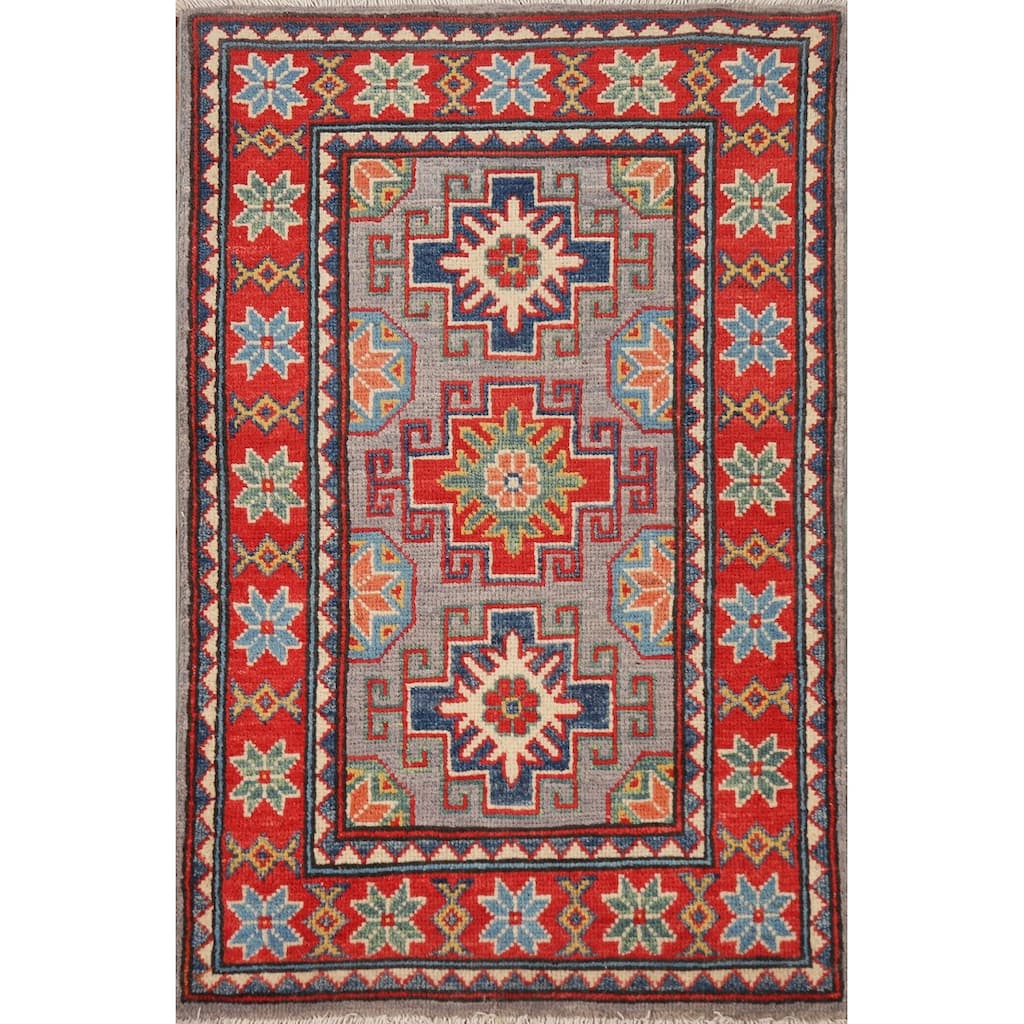 Gray Traditional Kazak Oriental Accent Rug Hand-Knotted Wool Carpet - 2'0"x 3'0"