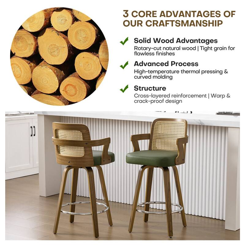 Upholstered Swivel Barstool with Arms and Bentwood Legs - 40.8"H x 18.9"W x 19.5"D/19.3"D