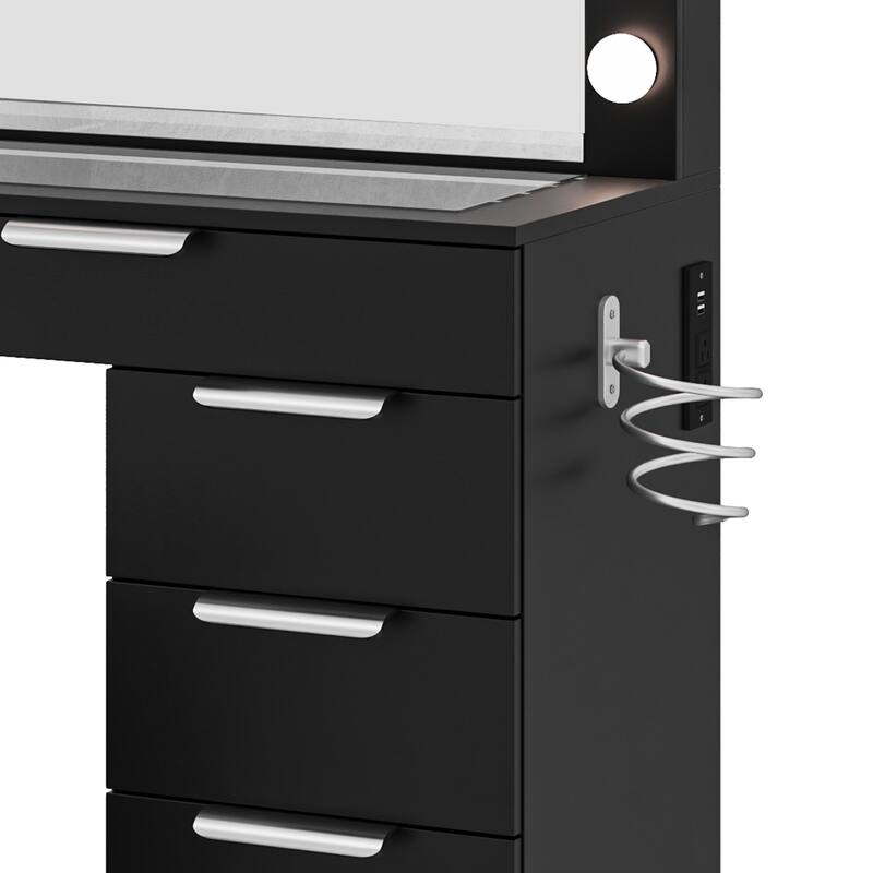 Moasis Mirror and Lights Vanity Desk Makeup Vanity Set with Glass Top and 10-Drawer, Charging Station, Dressing Table