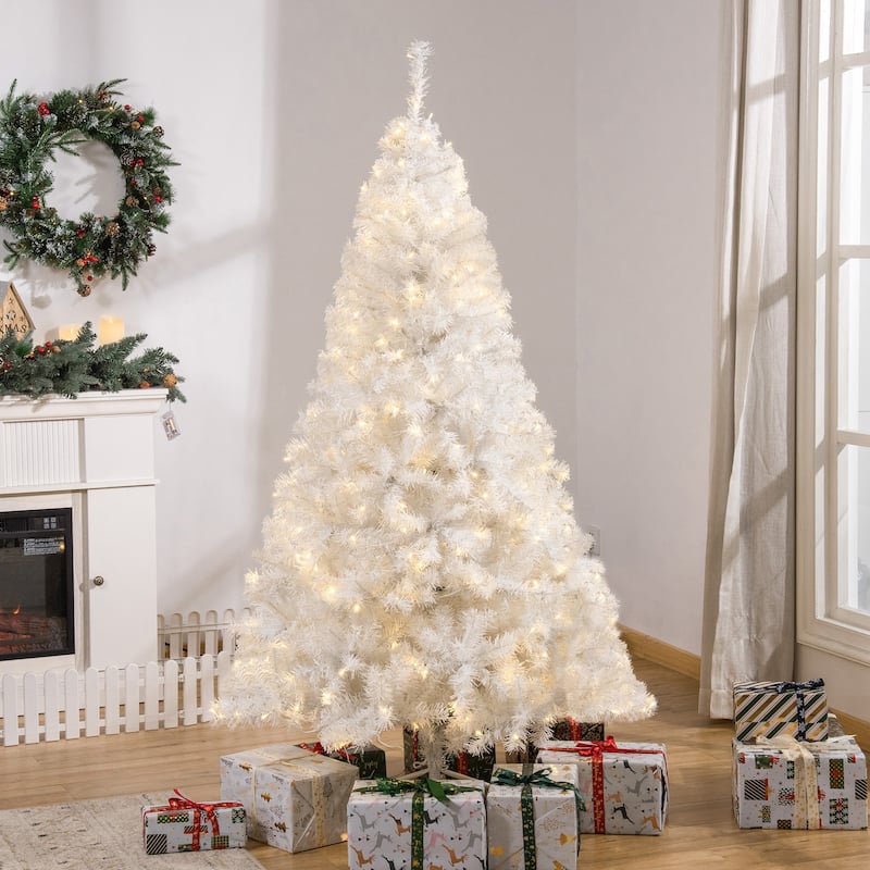 HOMCOM White Christmas Tree with Lights, Prelit LED Christmas Tree with Stand, 6 ft. Christmas Tree