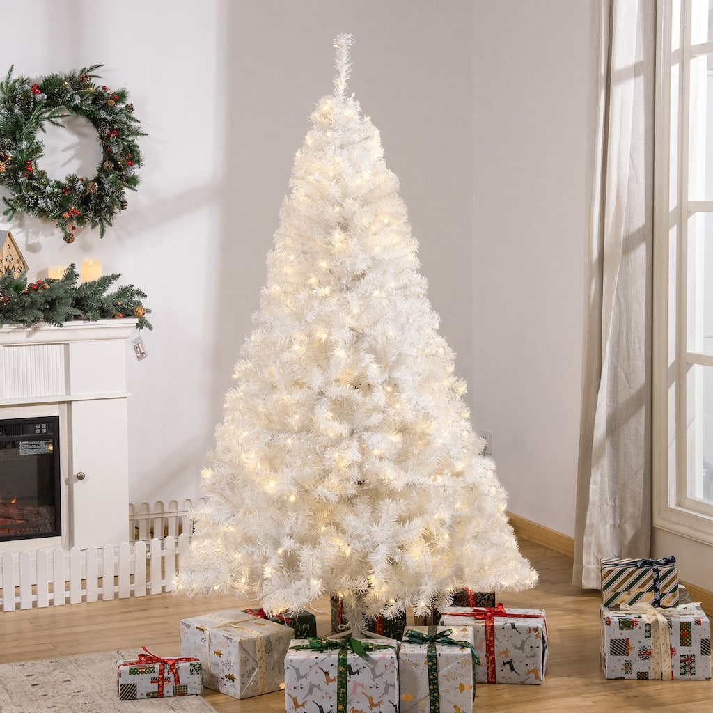 HOMCOM White Christmas Tree with Lights, Prelit LED Christmas Tree with Stand, 6 ft. Christmas Tree
