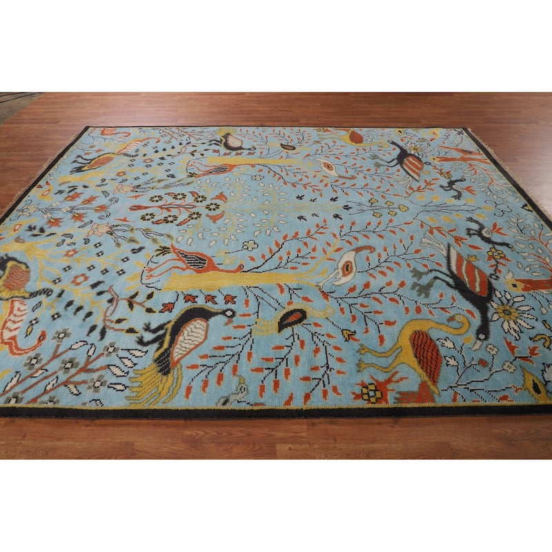 Animals Design Blue Ziegler Oriental Area Rug Hand-Knotted Wool Carpet - 7'10" X 10'0"