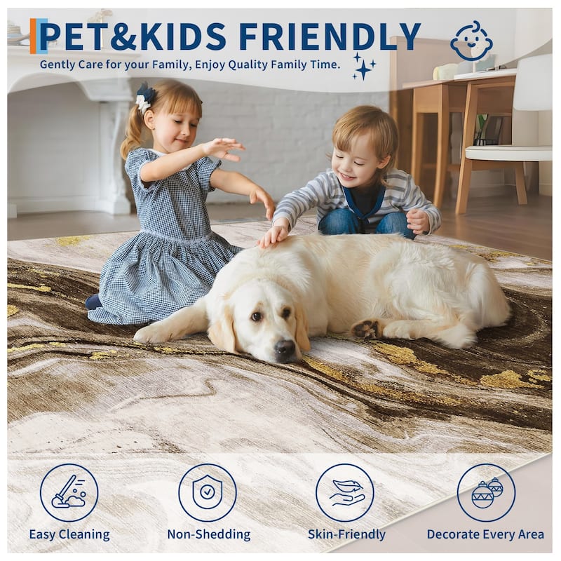 Modern Washable Area Rugs Abstract Living Room Rug Soft Low Pile Non-Slip Rugs for Bedroom Dining Room Home Office