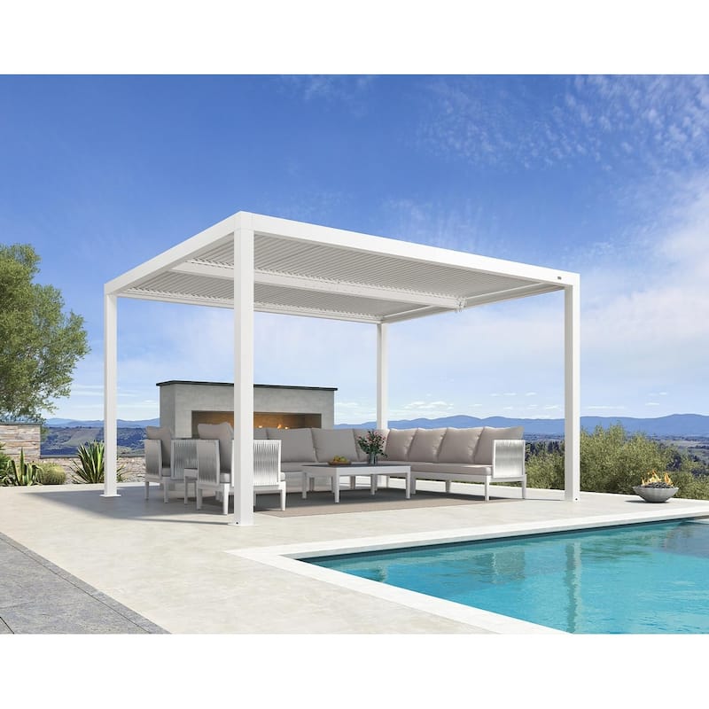 PURPLE LEAF Louvered Pergola Modern White Pergola with Adjustable Roof for Deck Backyard Garden - 11' x 13' - White