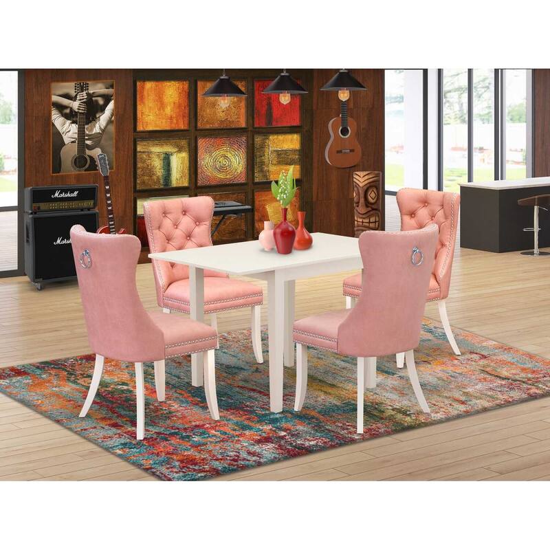 5-Piece Linen White Finish Solid Wood Top - Rectangular Upholstered Dining Room Set (Seats-4)