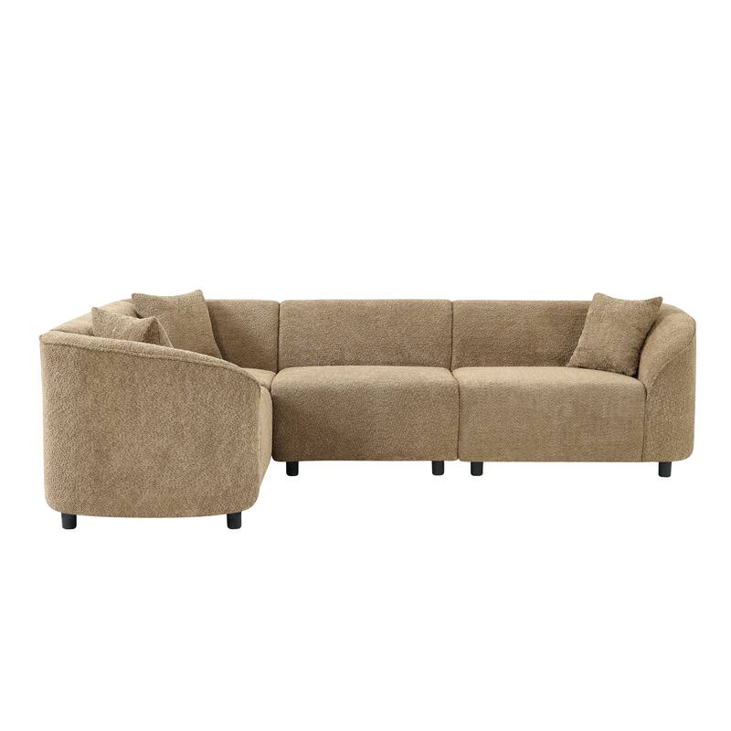 L-Shaped Curved Sectional Sofa, Boucle Upholstered 4-Seater Sofa, Corner Sofa with Pillows for Living Room, Apartment