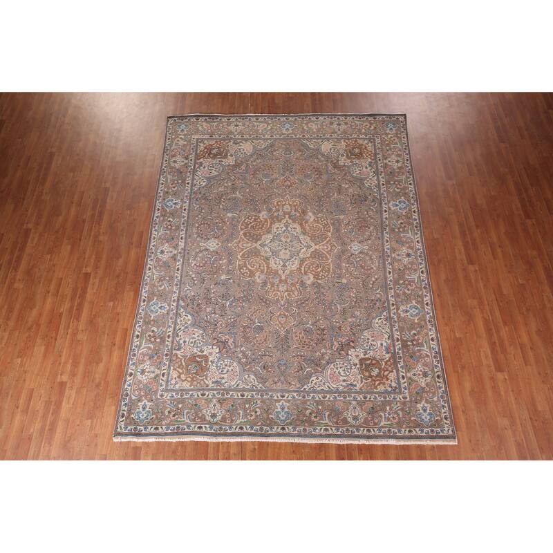 Oriental Tabriz Persian Vintage Area Rug Hand-Knotted Wool Carpet - 8'7"x 11'5"