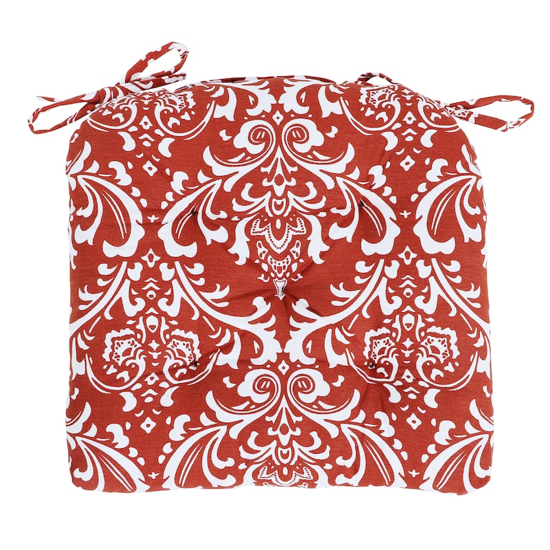 Handcrafted Cotton Damask Chair Seat Pads Cushions with Ties - 16''x16'' (Set of 2) - Rust