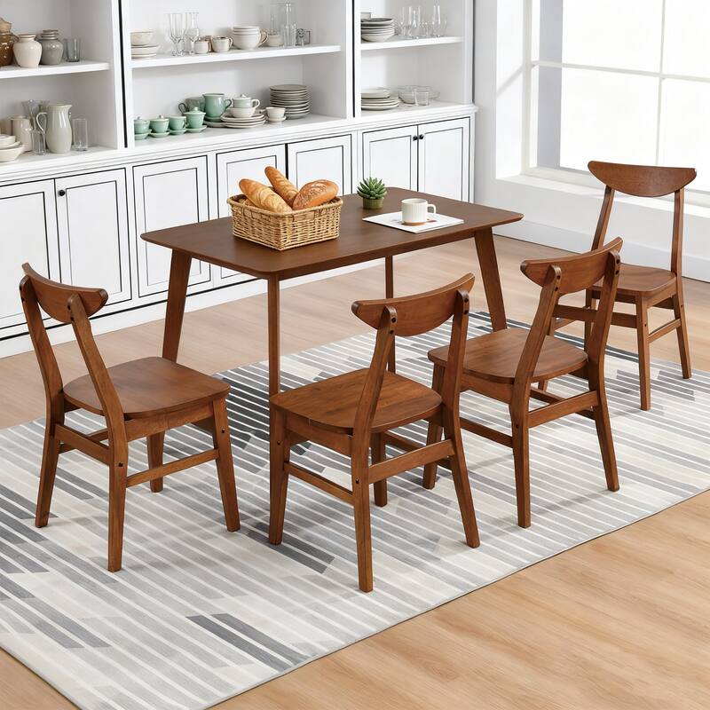 Mid-Century 5-Piece Wood Rectangular Dining Set - Walnut
