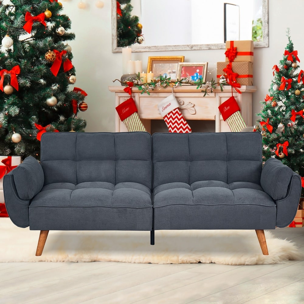 Futon Sofa Bed, Convertible Folding Futon Couch Recliner Lounge For Living Room With 2 Pillow/Armrest