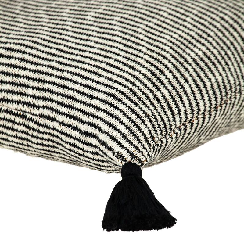 20" White and Black Knitted Striped Pattern Square Throw Pillow