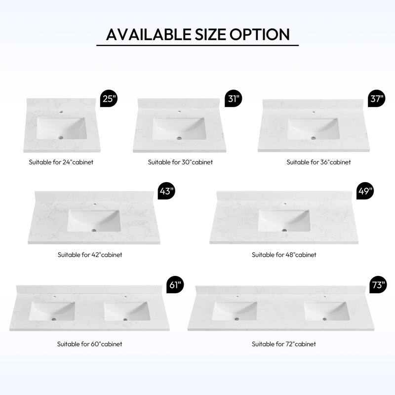 Malaga Composite Stone Vanity Top with White Rectangular Sink