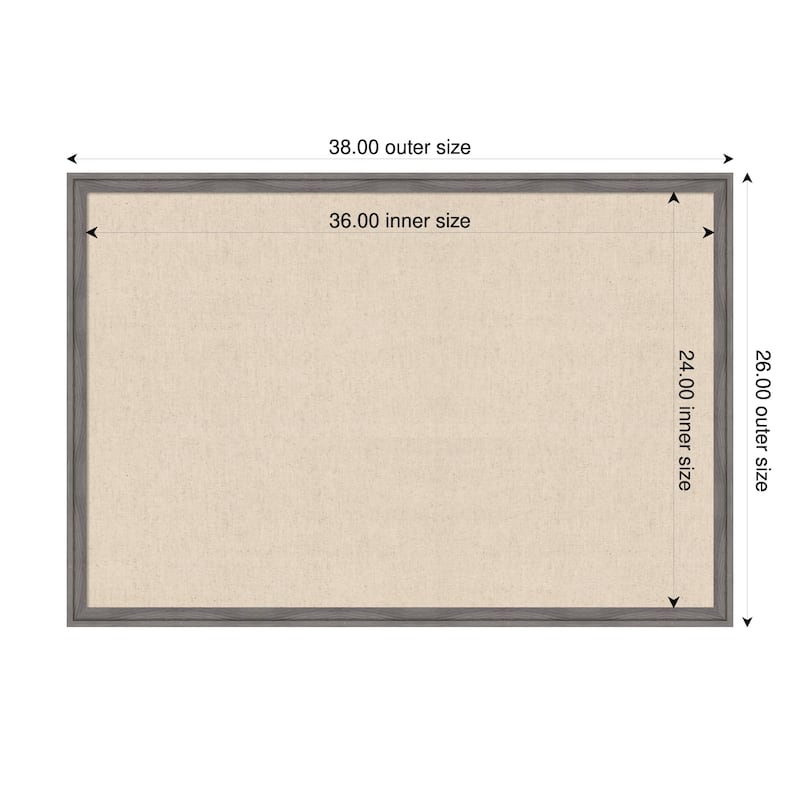 Amanti Art Framed Fabric Pinboard Natural Linen Printed Bulletin Board - Board Size 36 x 24 - Florence Grey