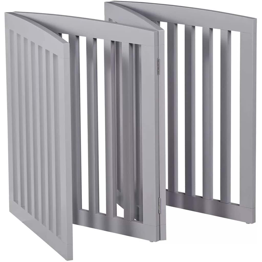Wooden Pet Gate 24” Foldable Room Divider with Wide Slats for Stairs Hallways or Kitchens - 81.88” x 24.01 x 0.59”