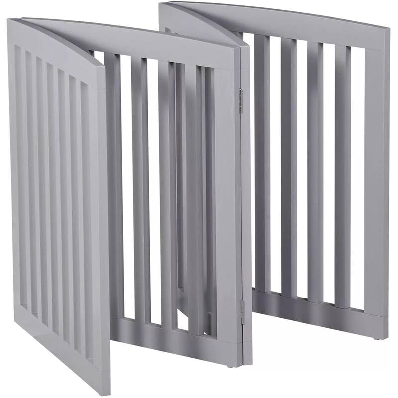 Wooden Pet Gate 24” Foldable Room Divider with Wide Slats for Stairs Hallways or Kitchens - 81.88” x 24.01 x 0.59” - White