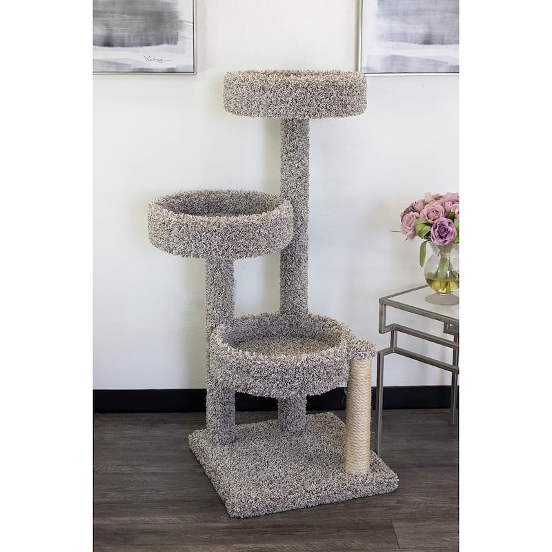Multi-Level Cat Tree Tower with Plush Condo Cubbies and Sisal Rope Posts for Playful Cats in Compact Spaces