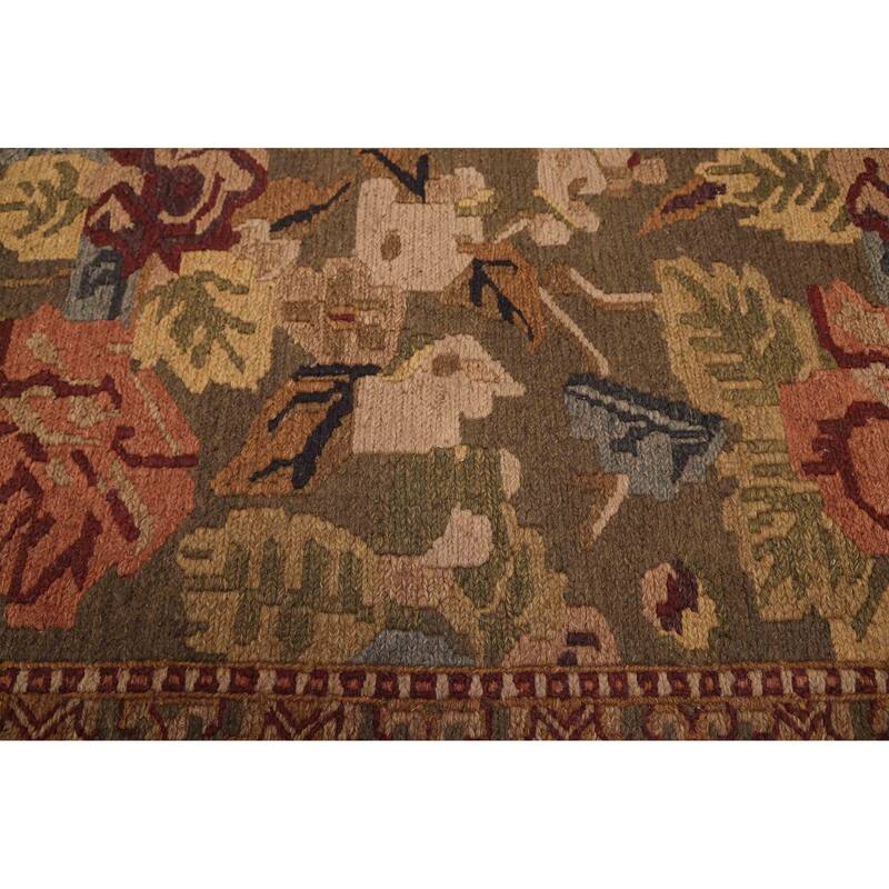 ECARPETGALLERY Flat-Weave Lahor Finest Dark Olive Green Wool Tapestry Kilim - 2'5 x 7'7