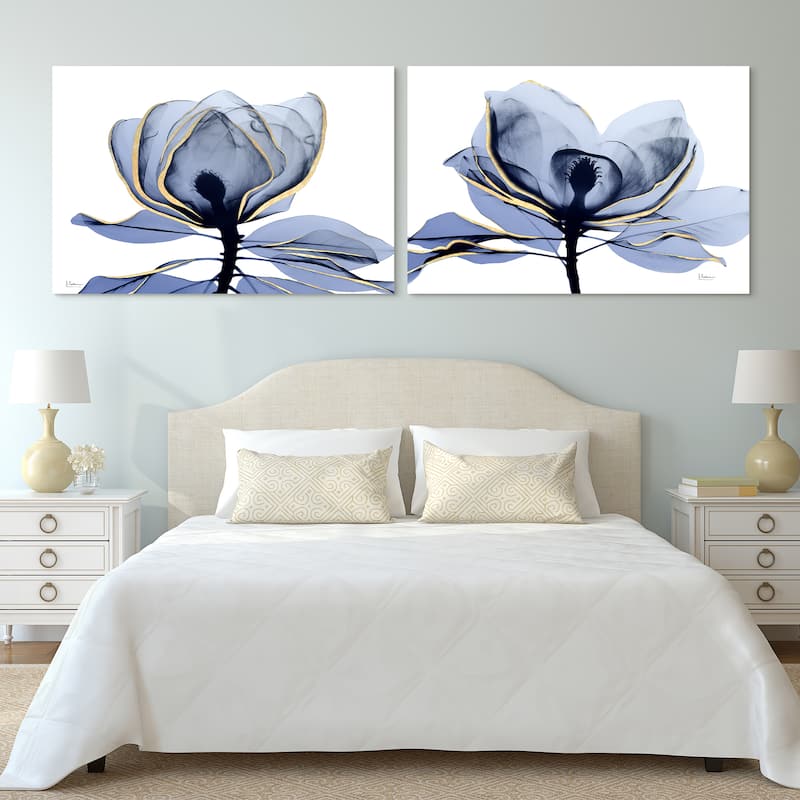 "Golden Midnight 1&2" Frameless Free Floating Tempered Glass Panel Graphic Wall Art