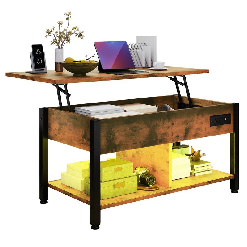 Lift Top Coffee Table with RGB Light - Brown