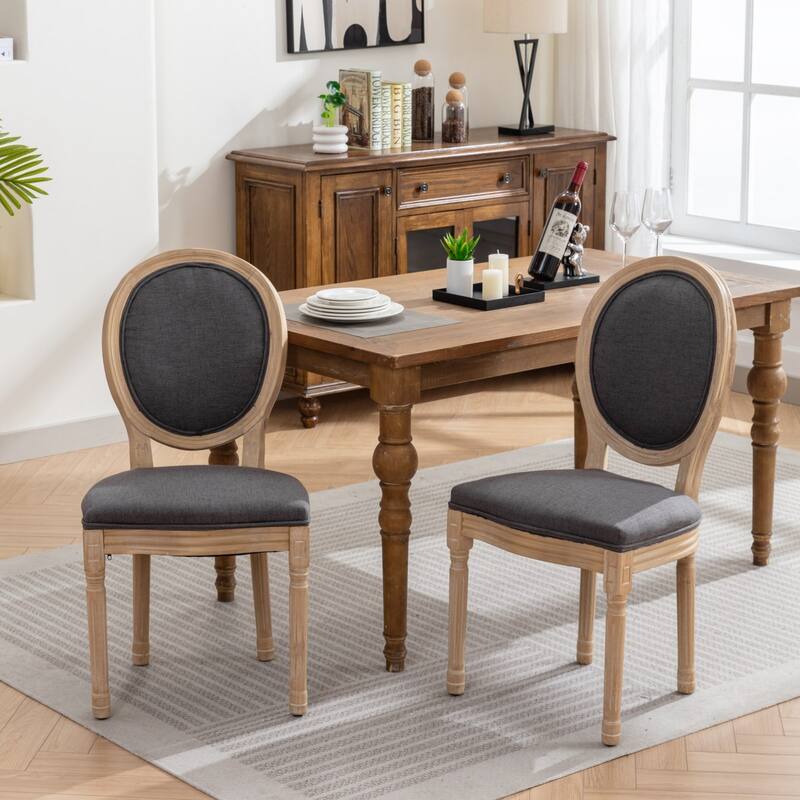 Dark Gray French Dining Chair Fabric Dining Table Chair Set of 2 - Dark Gray