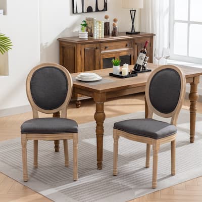Dark Gray French Dining Chair Fabric Dining Table Chair Set of 2